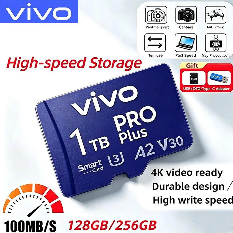 VIVO 2027 Scheda di Memoria Micro TF SD ad Alta Velocità 512GB 256GB Classe 10 TF Flash per Drone iPhone Auto Fotocamera Cartao De Memoria