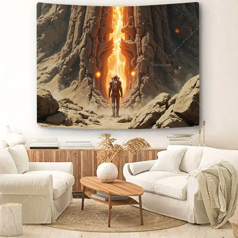 Tapisserie murale "Astronaute explorer le canyon cosmique: tapisserie murale aventure futuriste" 1 pièce