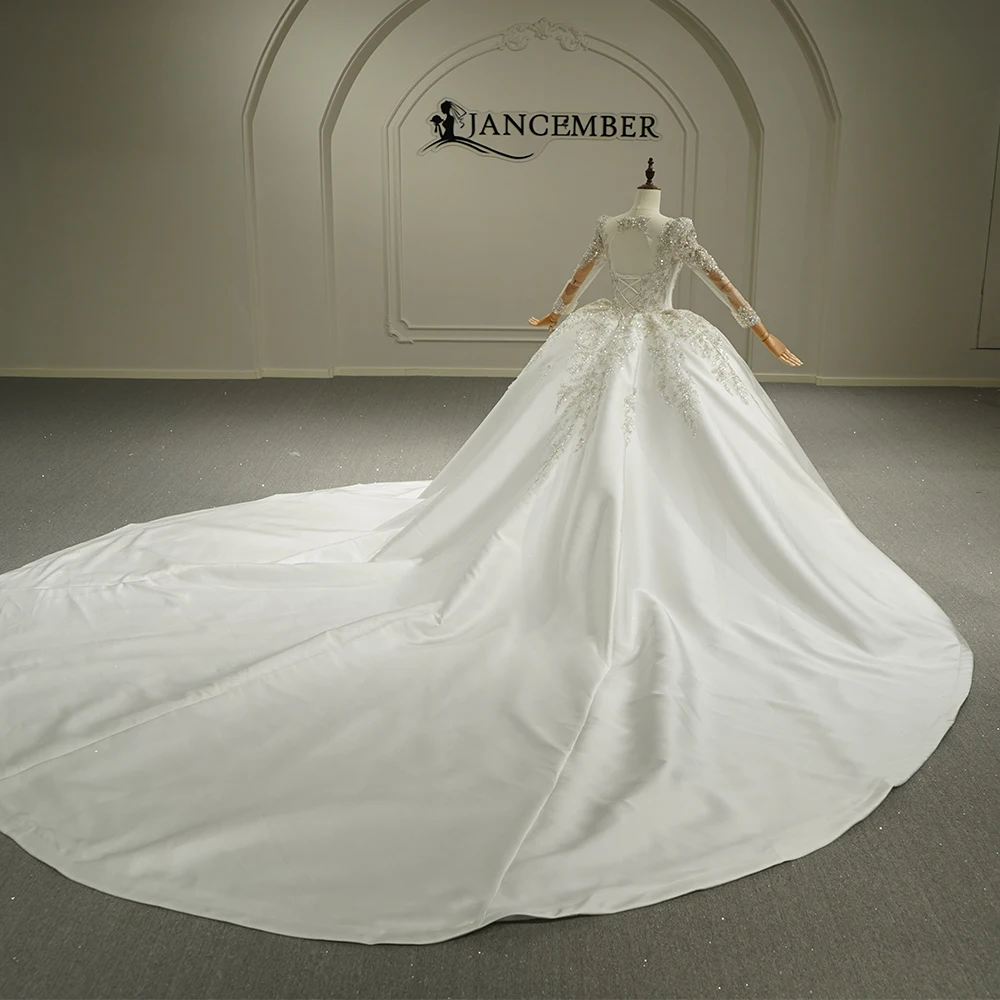 Luxurious Wedding Dress Sequins With Bead Ball Gown Sheer O-Neck Full Sleeve Customized Bride Dress платье свадебн