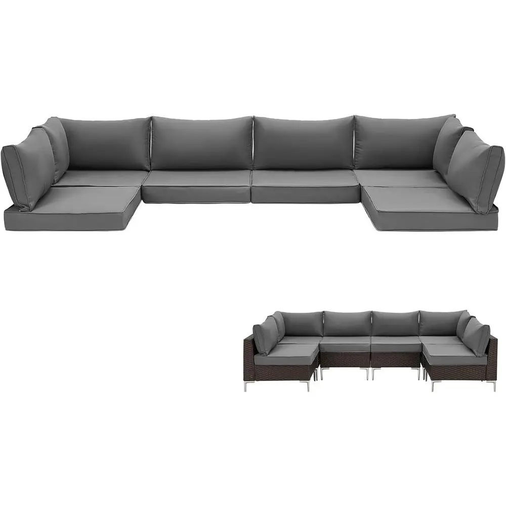 

4 Thick Outdoor Cushions, Water-Resistant Patio Seat Cushions 25x25, Non-Slip 14-Piece Set for Sectional Sofa, Gray