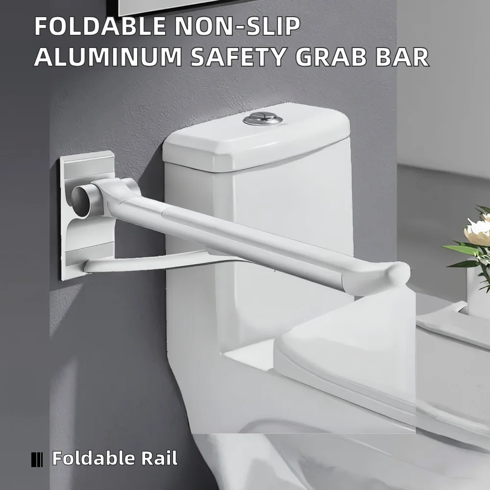 Aluminum ABS Non-Slip Foldable Eco-Friendly Shower Bathroom Handrail Barrier- Commode Rail Toilet Safety Grab Bar for