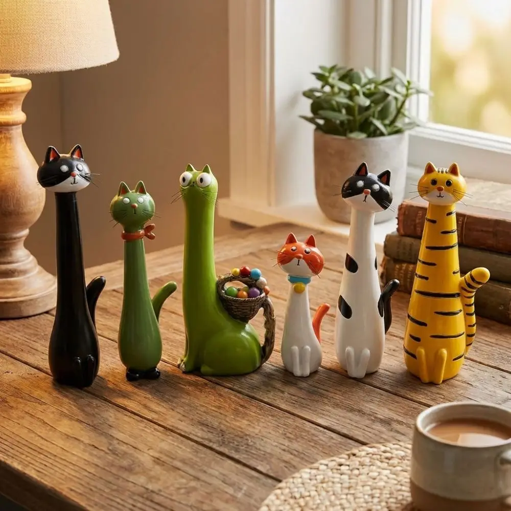 Funny Cat-shaped Vases Ornament Cute Cartoon Style Synthetic Resins Handcrafted Quirky Cat Vase Desk Decor Cat Figurine