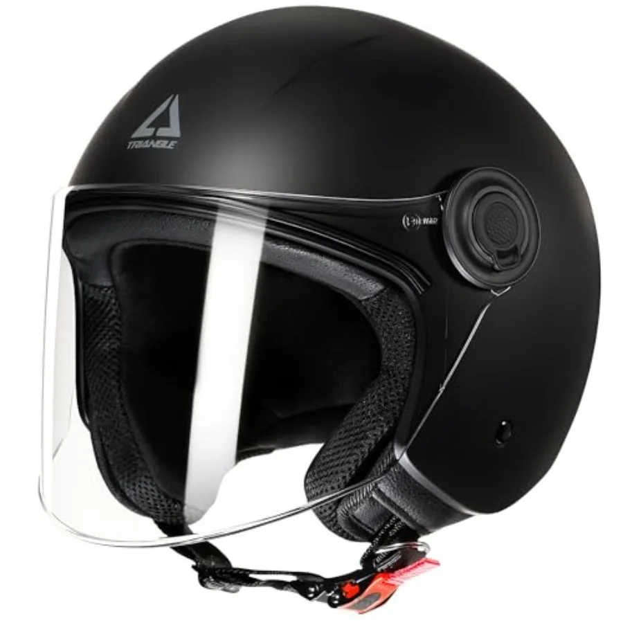 

Open Face Motorcycle Helmet for Urban Riding, Fiberglass Shell, Matte Black, Lightweight DOT Approved with Clear Visor