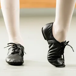 Black Leather Jazz Shoes Practice Teacher Students Dance Shoes Can Wear By Women Men Children Shoes