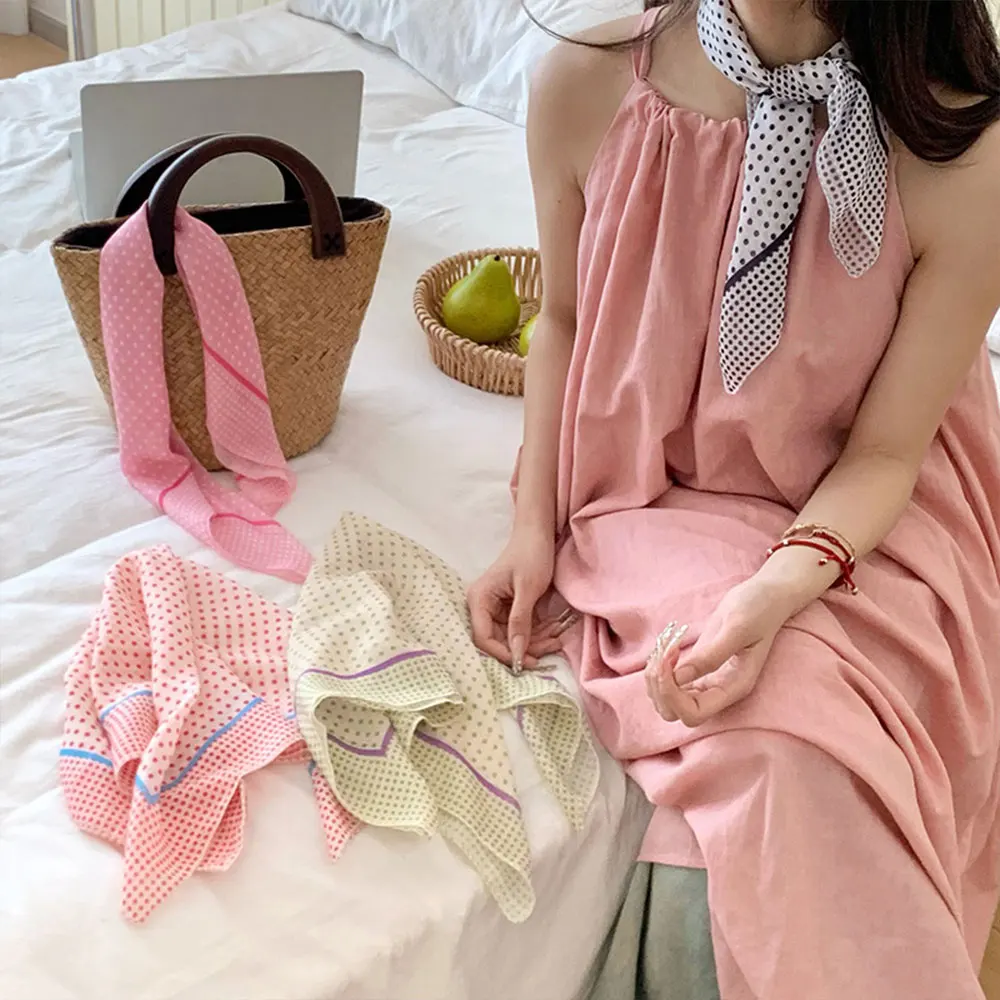 

Весенний женский шарф в корейском стиле Ins, треугольный шарф в горошек, свежий ретро-дизайн, универсальный, для повседневной носки, для девушек, шейный платок