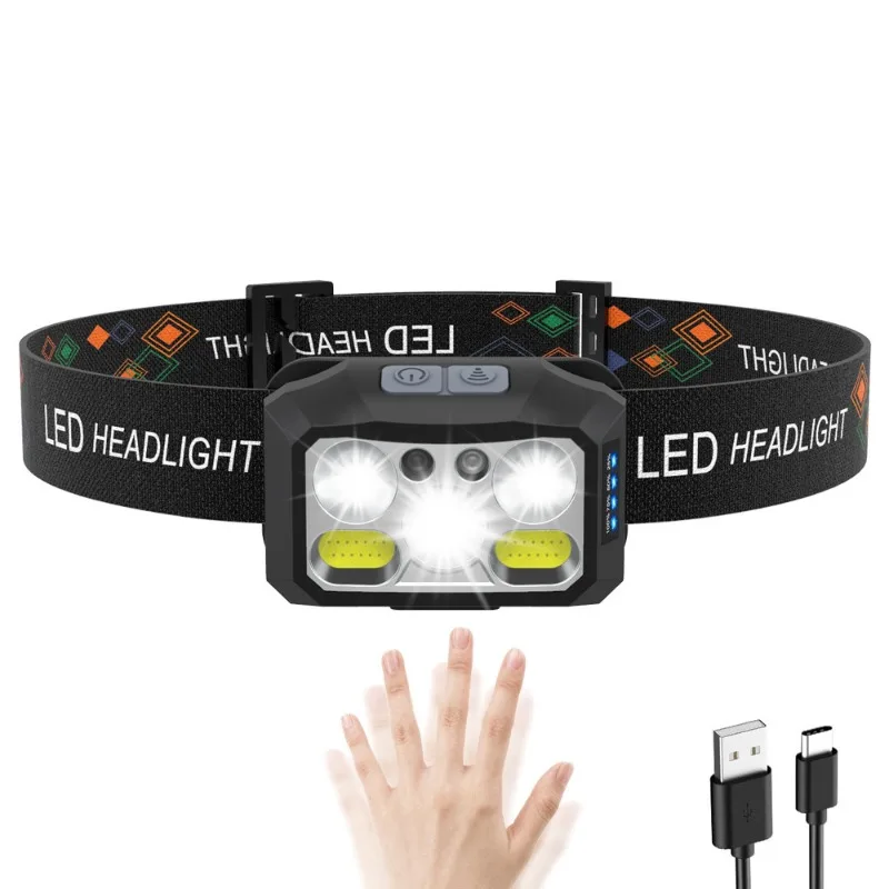 New Super Bright Outdoor LED Headlamp Head Mounted Rechargeable Flashlight Long Range Fishing Lamp with USB C Waterproof