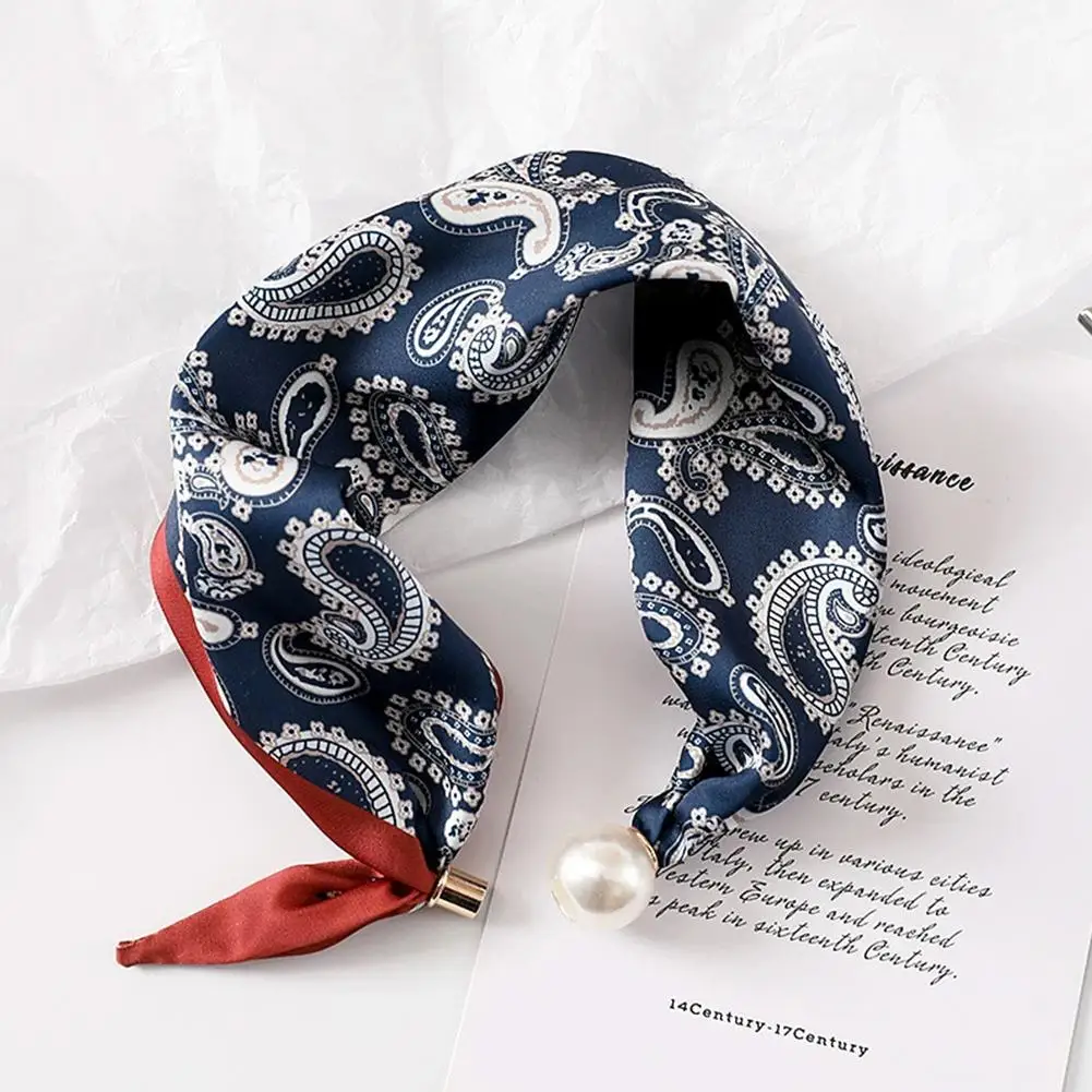 Magnetic Buckle Pearl Necklace Narrow Long Silk Scarf For Women Neck Decor Scarf Matching Shirt Thin Scarf Accessories view 3