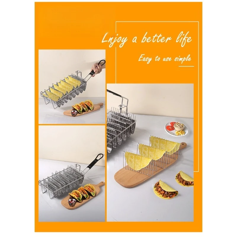 8 Grid Taco Fry Basket, U-shaped Tortilla Holder, Corn Roll Shaping Rack for Kitchen