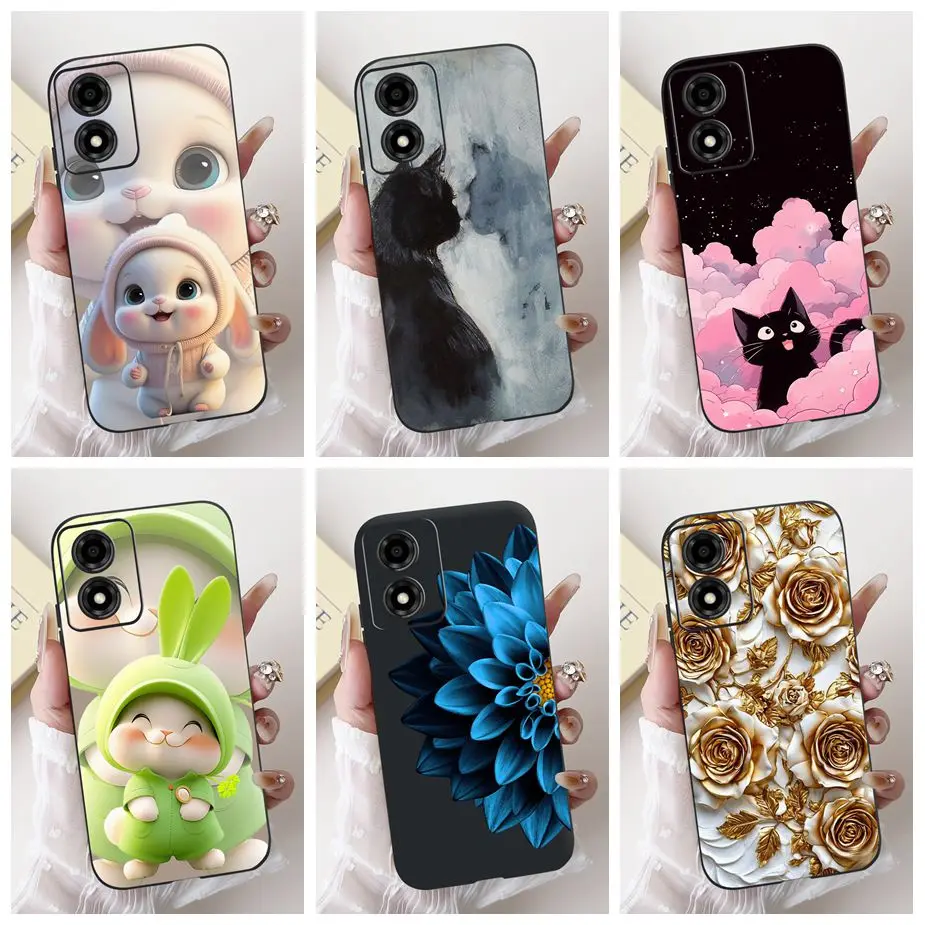 Para Motorola Moto E13 funda Moto E14 E15 lindo gato conejo cubierta de dibujos animados a prueba de golpes funda de teléfono para Motorola Moto E15 E 13 14 Fundas