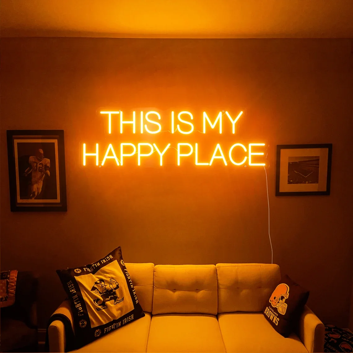 Letrero de neón de This Is My Happy Place para dormitorio, sala de estar, decoración del hogar, estudio de oficina, luces de pared, letrero de luz Led, arte de pared de neón