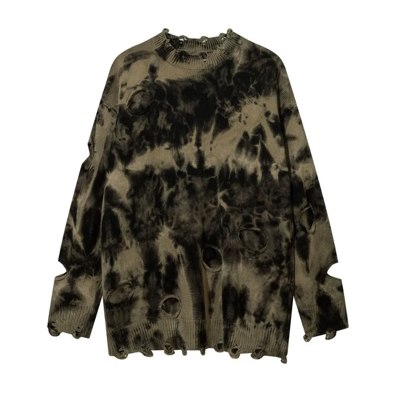 KIDWHXR Men Knitted Sweater Autumn American Retro Printed Pullovers Man Streetwear Round Neck Long Sleeve Male Casual Tops