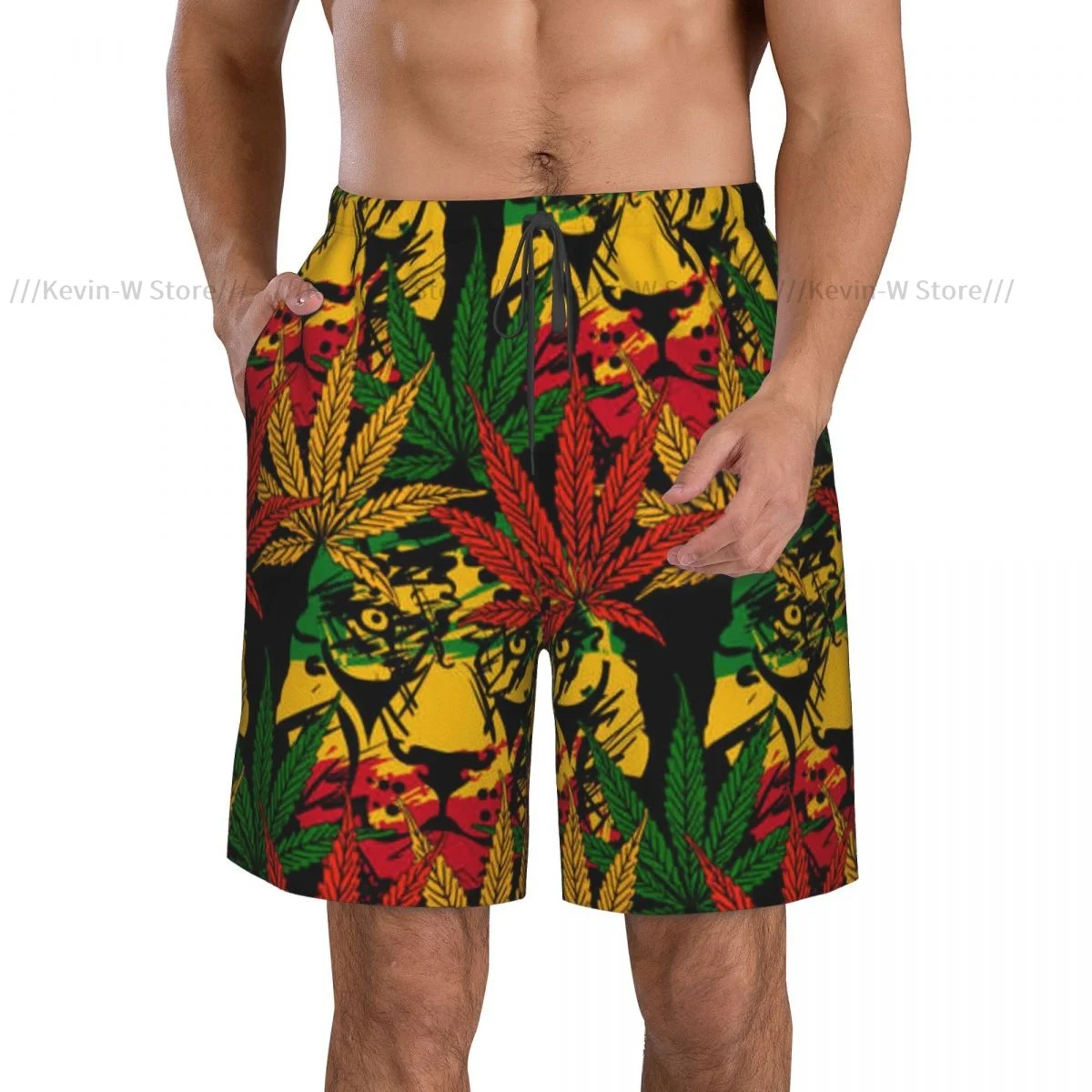 Summer Men's Swimwear Shorts Lion Rasta Pattern Beachwear Swim Trunks Men Swimsuit