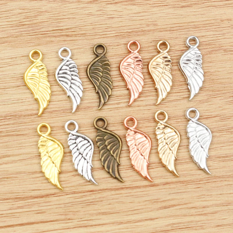 20pcs 21x8mm Charms angel wings Tibetan Silver Plated 5 Colors Pendants Antique Jewelry Making DIY Handmade Craft