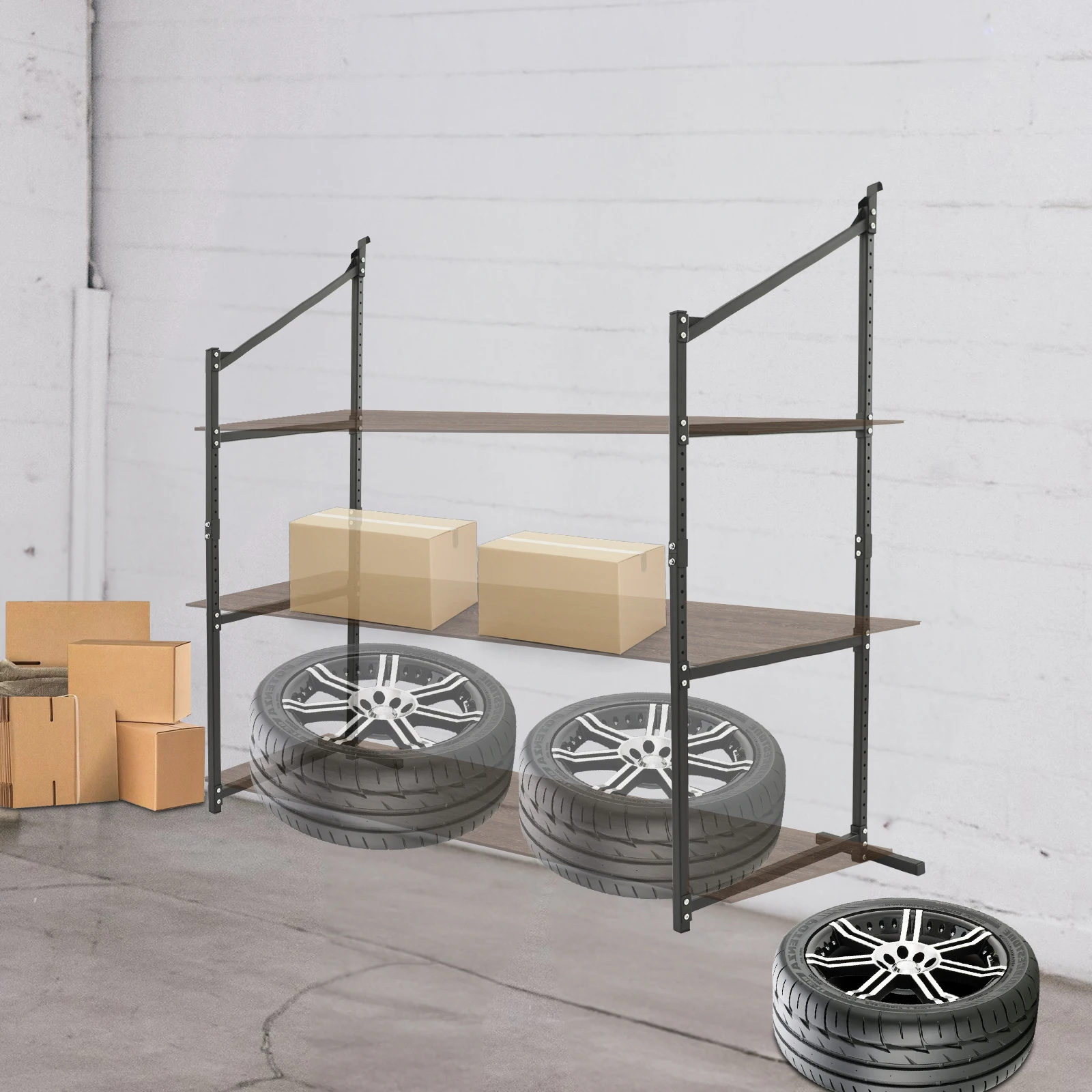 2 قطعة دعامات أرفف من 3 طبقات، سعة تحميل 110 رطل، دعامات رف مثبتة على الحائط ذات قوة صناعية، دعامات مثلثة معززة