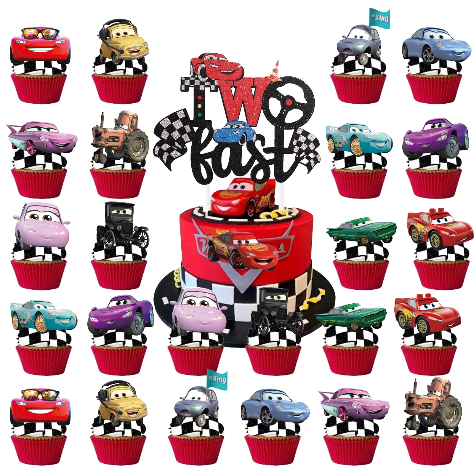 McQueen Cake Toppers Lightning McQueen Birthday Cake Decorations Boys CupCake Topppers For Kids Baby Shower Supplies Gifts