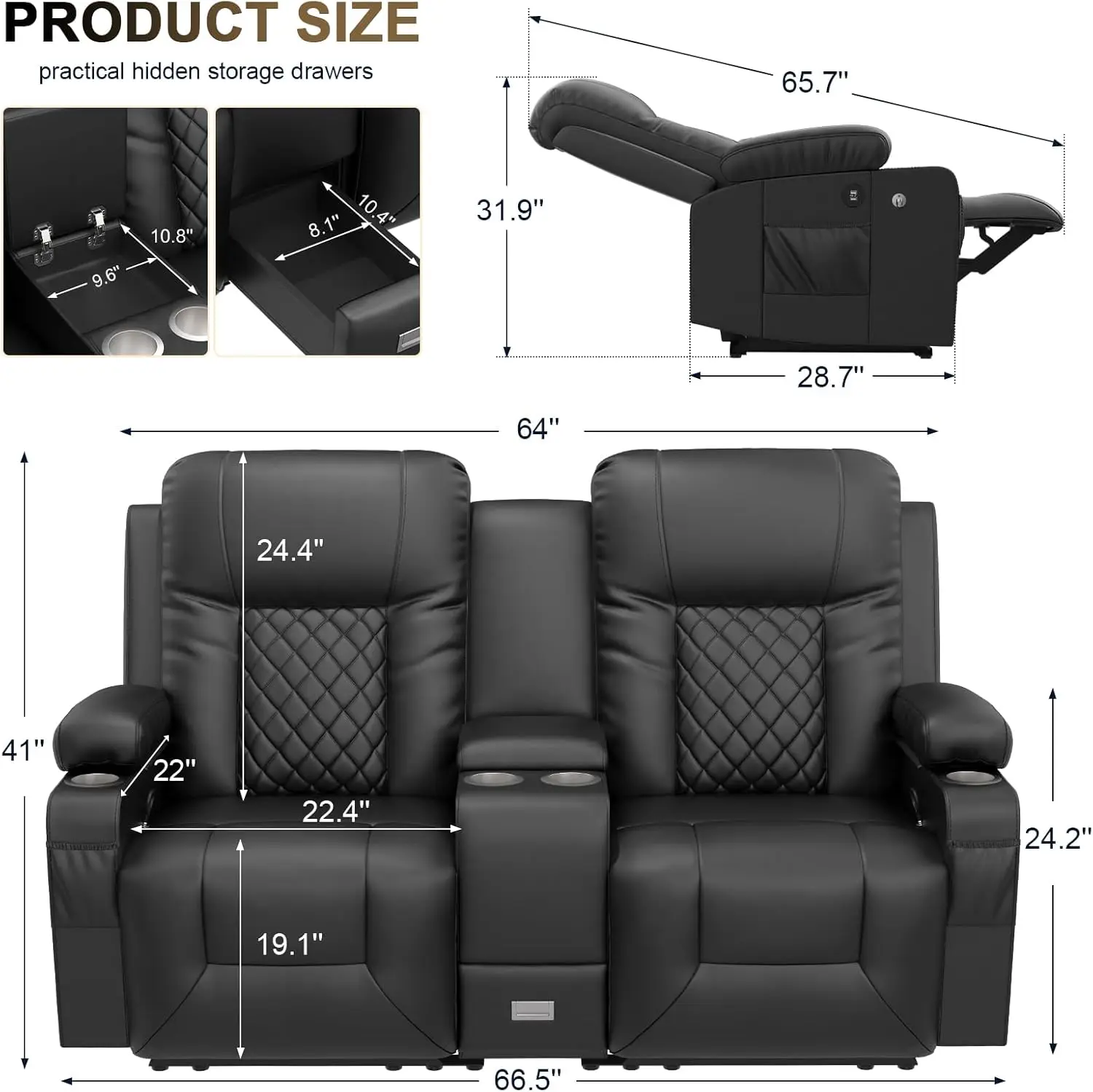 Living Room Furniture Set, Loveseat Recliner and 2PC Massage Recliner Chair, Luxury Reclining Sofa 3PC Set for Living Room