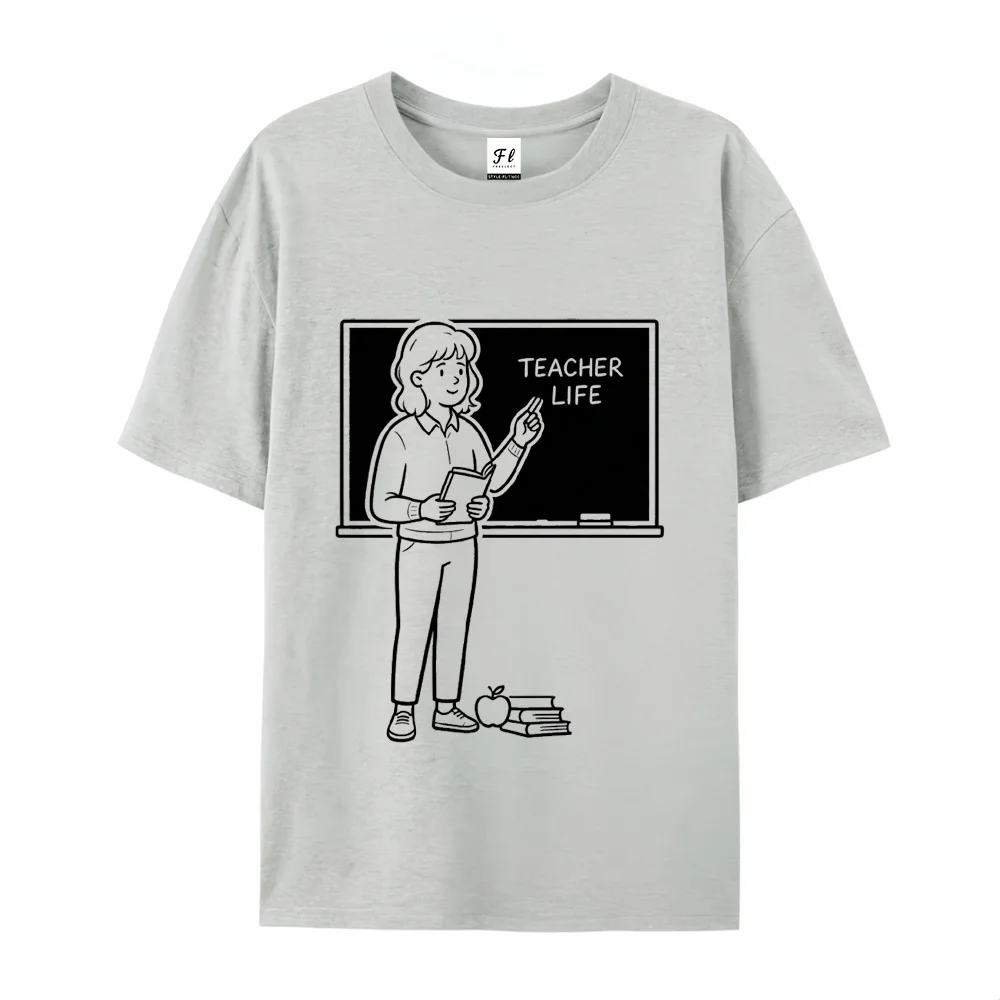 Teacher Life T Shirt Cute Blackboard Graphic Tees School Teacher Appreciation Gift Loose Cotton Short Sleeve Summer Tops