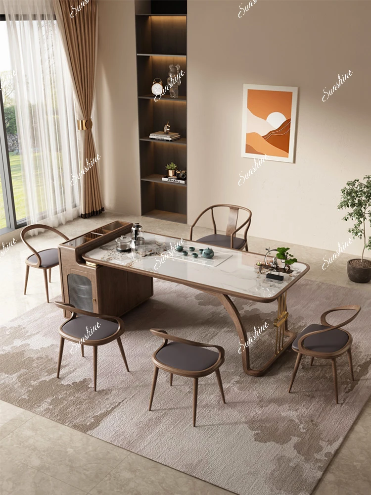 Solid wood tea table and chair combination home new Chinese style tea drinking office, modern, rock slab