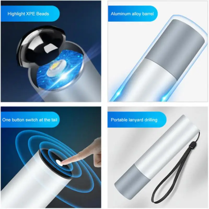 Mini Flashlight USB Rechargeable LED Flashlight Super Bright Zoom Retractable Outdoor Working Waterproof Portable Flashlight