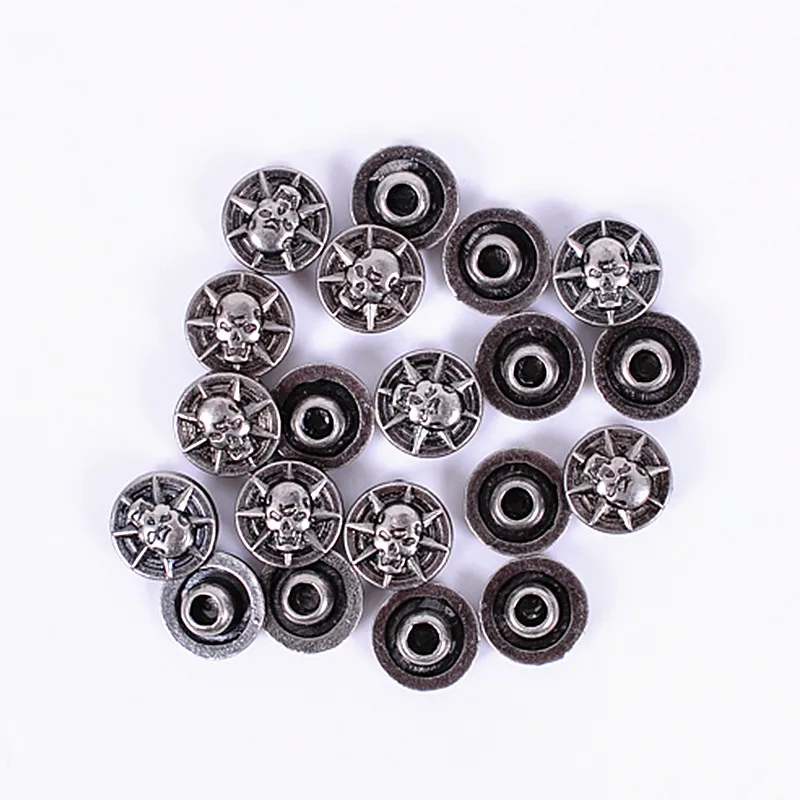 50pcs Punk Skull Decorative Metal Button Rivet Fasteners for Leather Belt Bag Clothing Leathercraft Accessories Conchos