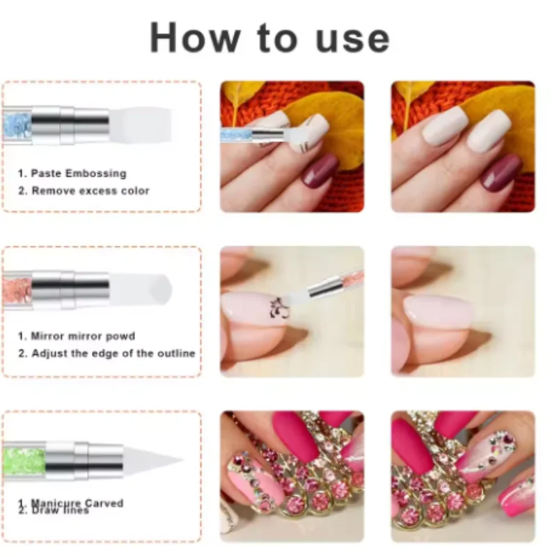 5Pcs Sculpture Pen Dual Tipped Silicone Nail Tools Acrylic Pen Brushes for Resin Design for Foil Carving Drawing