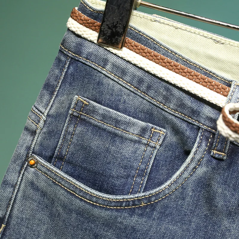 2024 Spring and Summer Retro Blue Ripped Jeans Men's Fashionable High-End Fashion Brand Casual Slim Thin Stretch Trousers