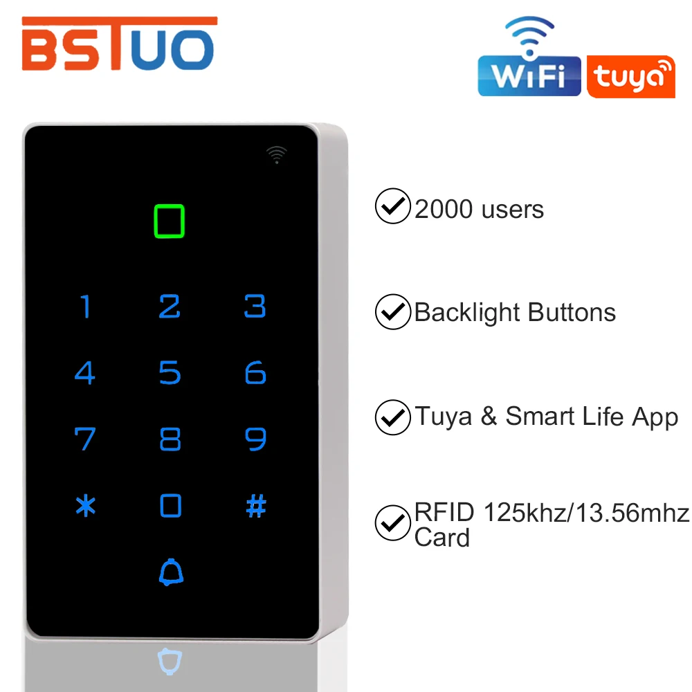 

Standalone Access Control Keypad and RFID Proximity Card Reader Tuya App Wifi Waterproof Cover EM MF Optional Wiegand 26&34