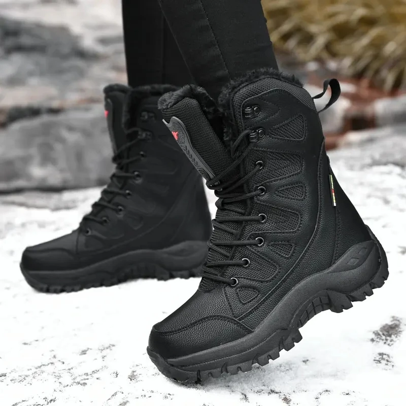 New Warm Plush Snow Boots Men Lace Up Casual High Top Men\'s Boots Waterproof Winter Boots Anti-Slip Ankle Boots Army Work Boots