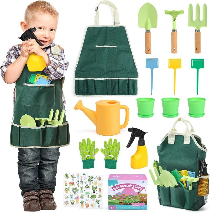 

Kids Gardening Tool Set, 20PCS Gardening Toys Includes Metal Rake,Fork,Trowel,Apron,Gloves,Watering Can,Tote Bag and