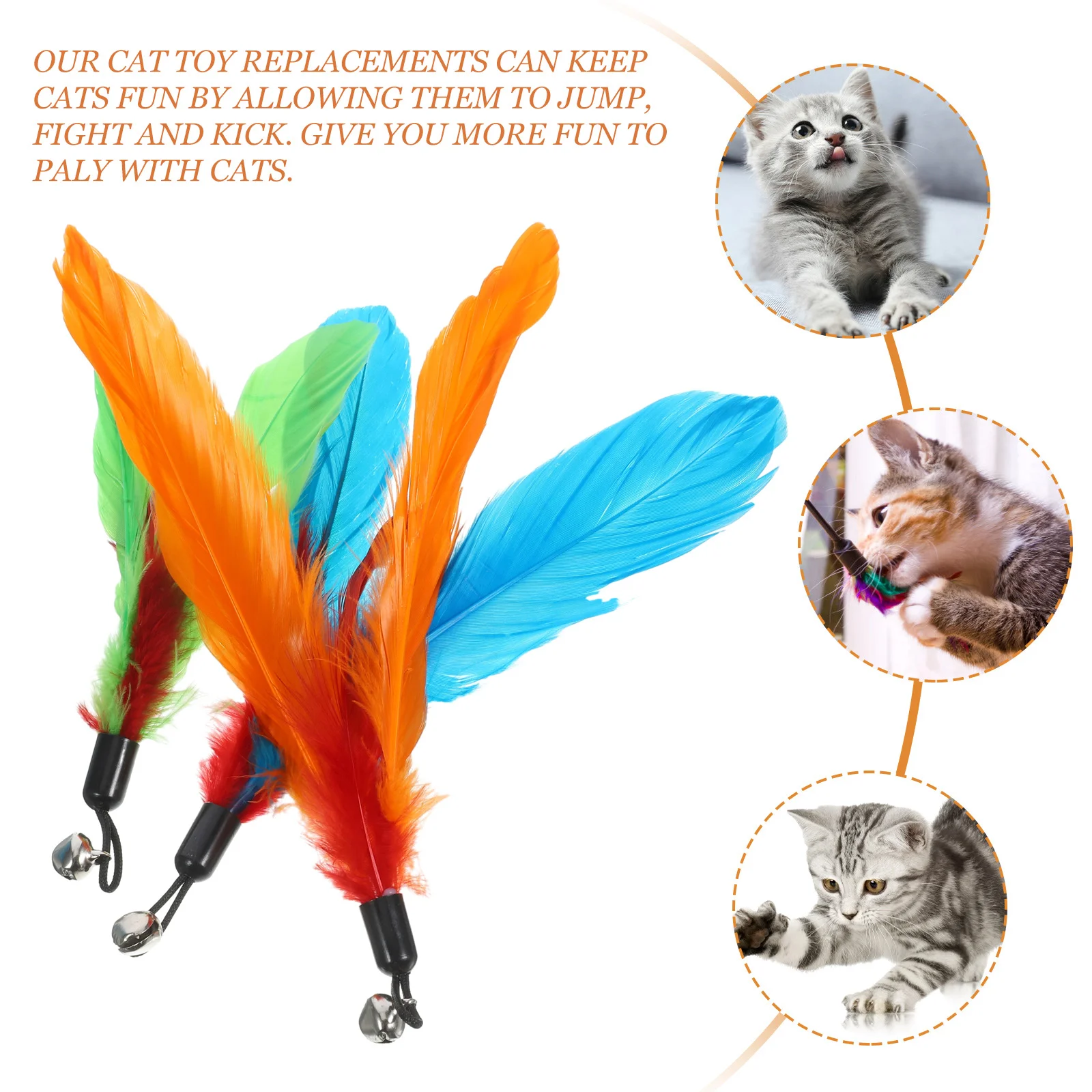 6 Pcs Cat Feather Toys Kitten Refill Plume Teasing Stick Replacement For Cats Refills Teaser