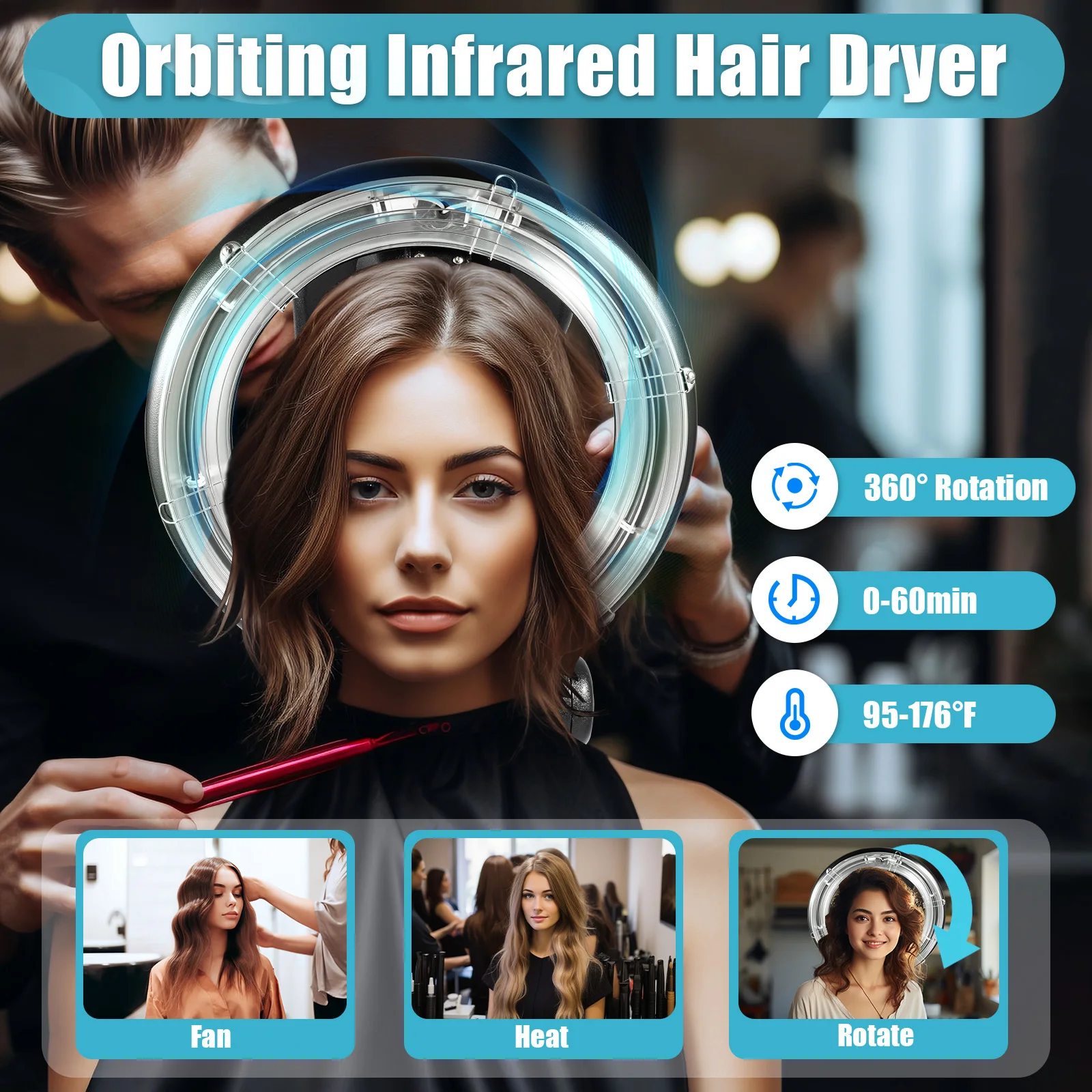 Orbiting-Secador de cabelo infravermelho para residências, 3 em 1, aquecimento infravermelho rotativo, 360 °, 95 ° C a 176 ° C, 1000 W, 1300W, salão de cabeleireiro