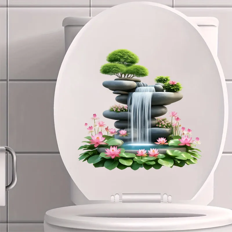 1PC Zen inspired flowing bonsai toilet cover sticker, lotus decoration, creative toilet sticker, detachable toilet cover sticker
