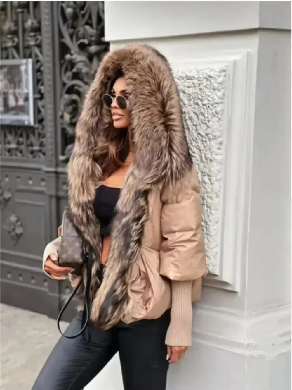 2024 Winter Puffer Jacket Women Real Fox Fur Collar Hooded Natural Thick Warm Loose Oversize Duck Down Coat Streetwear Outerwear