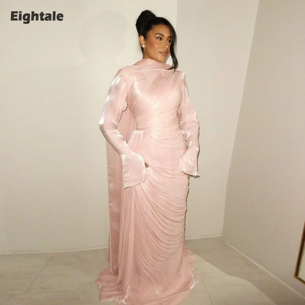 

Eightale арабское вечернее платье с круглым вырезом и складками из крепа по индивидуальному заказу блестящее бисерное платье длиной до пола трапециевидной формы розовое свадебное платье для выпускного вечера