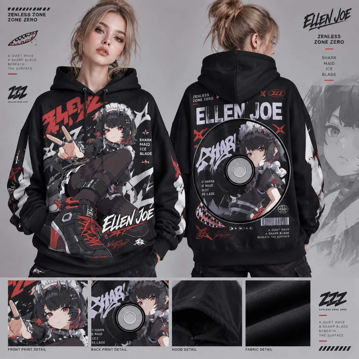 Zenless Zone Zero Ellen Joe Graphic Hoodie, Unisex Anime Sweatshirt, Y2K Gothic Streetwear, ZZZ Cosplay Hooded Top for Men Women