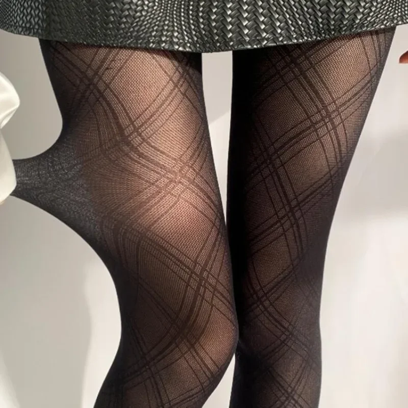 Black Diamond Sexy Checkered Tights For Women Autumn Winter Fashion JK Style Women Pantyhose Mesh Halloween Long Socks