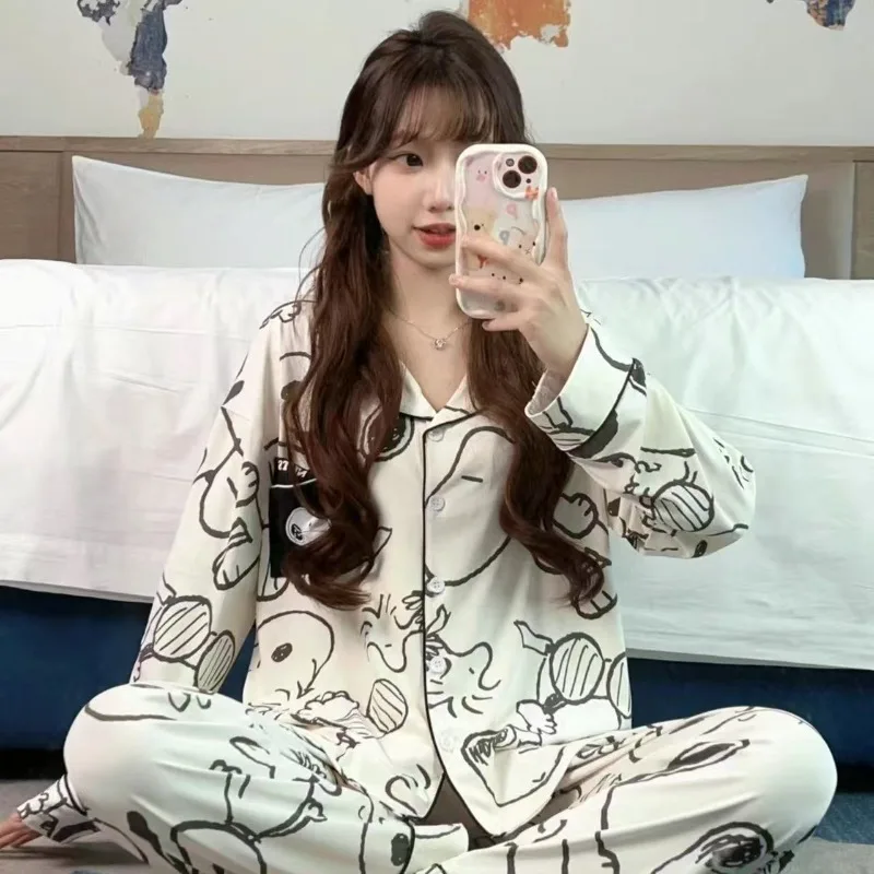Ins пижамы женские весенне-осенние новые мультяшные милые снупи с принтом тонкий комплект домашней одежды с длинными рукавами подарок на день рождения оптом
