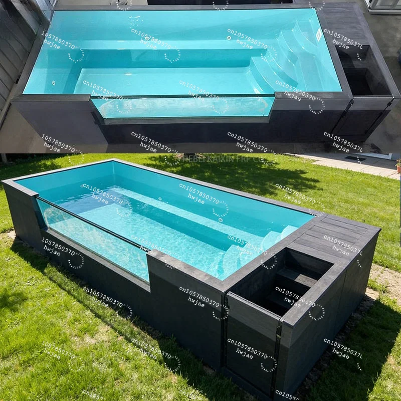 Großer blauer, maßgefertigter rechteckiger Holzbehälter 20ft Pool Fiberglas Aufstellpool