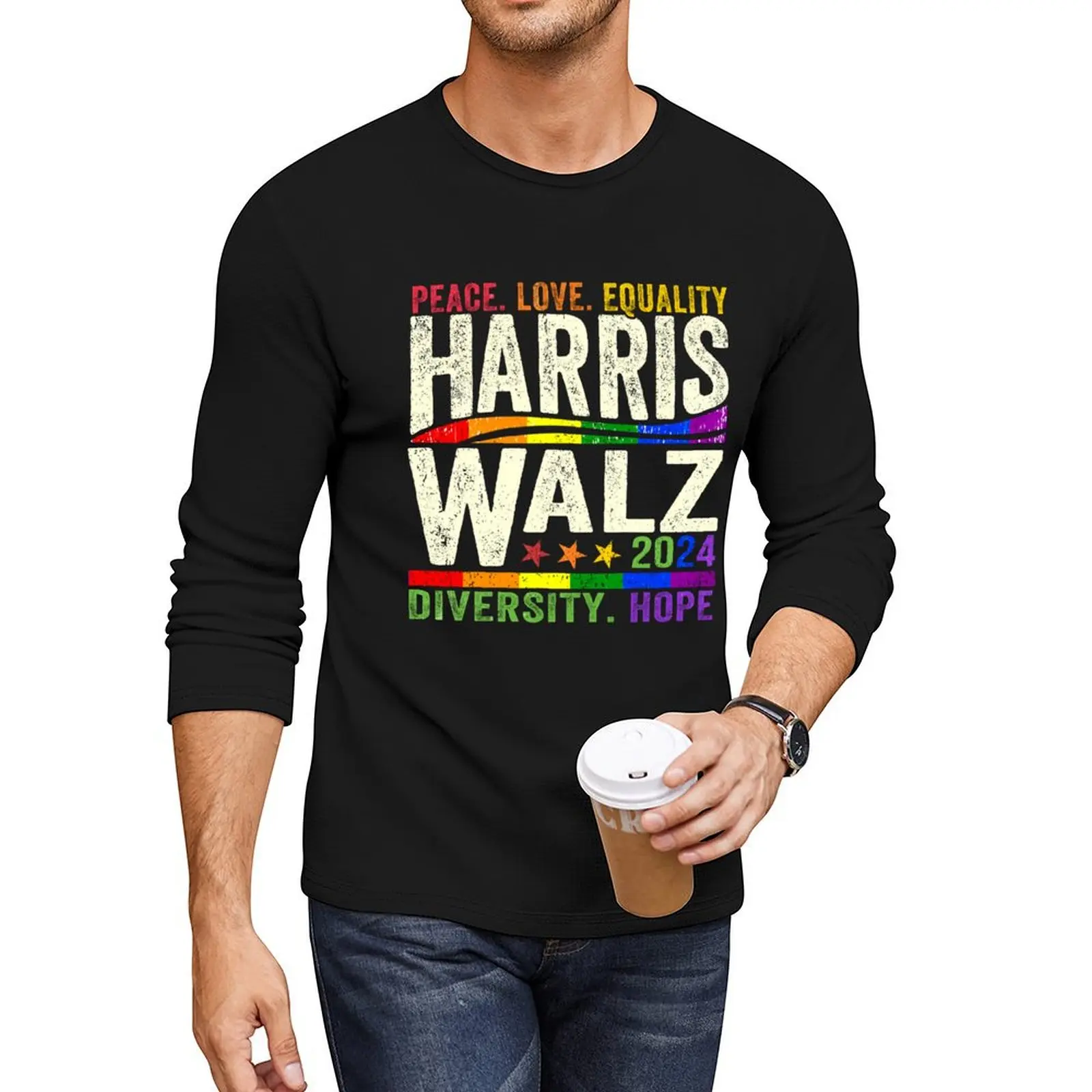 

Kamala Harris Tim Walz 2024 Peace LGBT Long T-Shirt shirts graphic tees vintage t shirt cute tops sweat shirt mens clothes