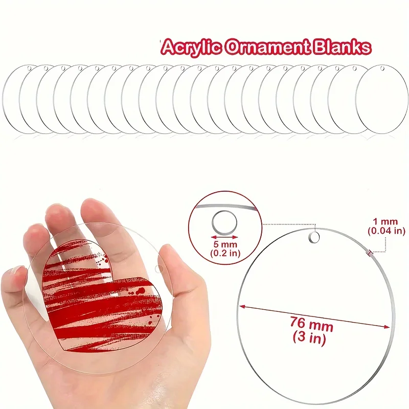 20pcs Clear Round Acrylic Christmas Ornament 3inches DIY Blank Round Acrylic Ornament Transparent Circle Discs For Christmas