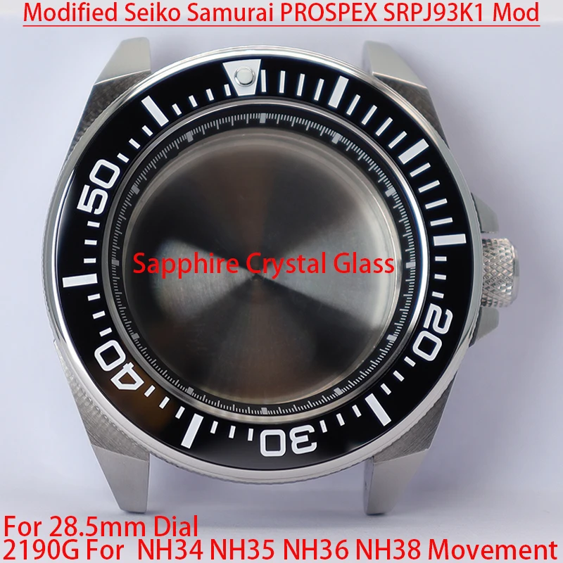 Cajas de reloj de acero inoxidable para Seiko Samurai Mod, piezas de cristal de zafiro para movimiento Seiko NH35 NH36 NH38, 43,8mm, gran oferta