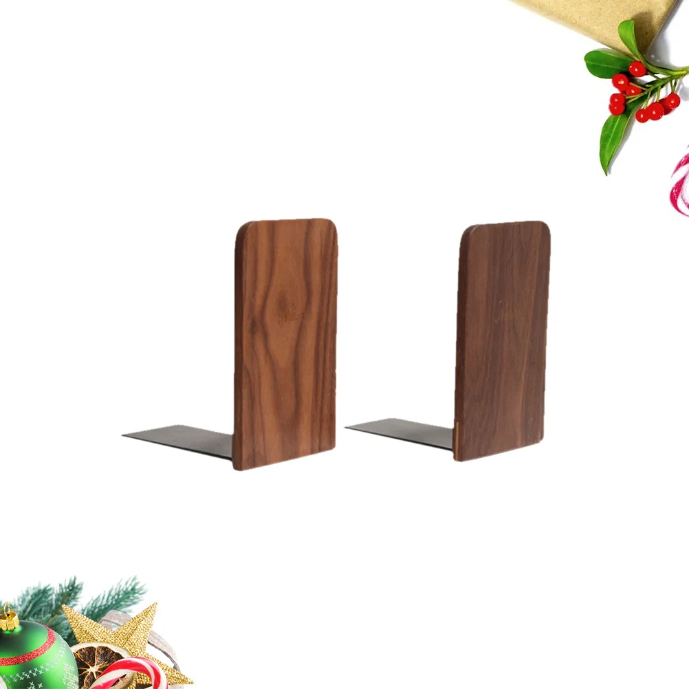 

2Pcs Black Walnut Book Supports Natural Atmosphere Home Office Shelf Organizer Square Head Book Stoppers Bookends Shelves