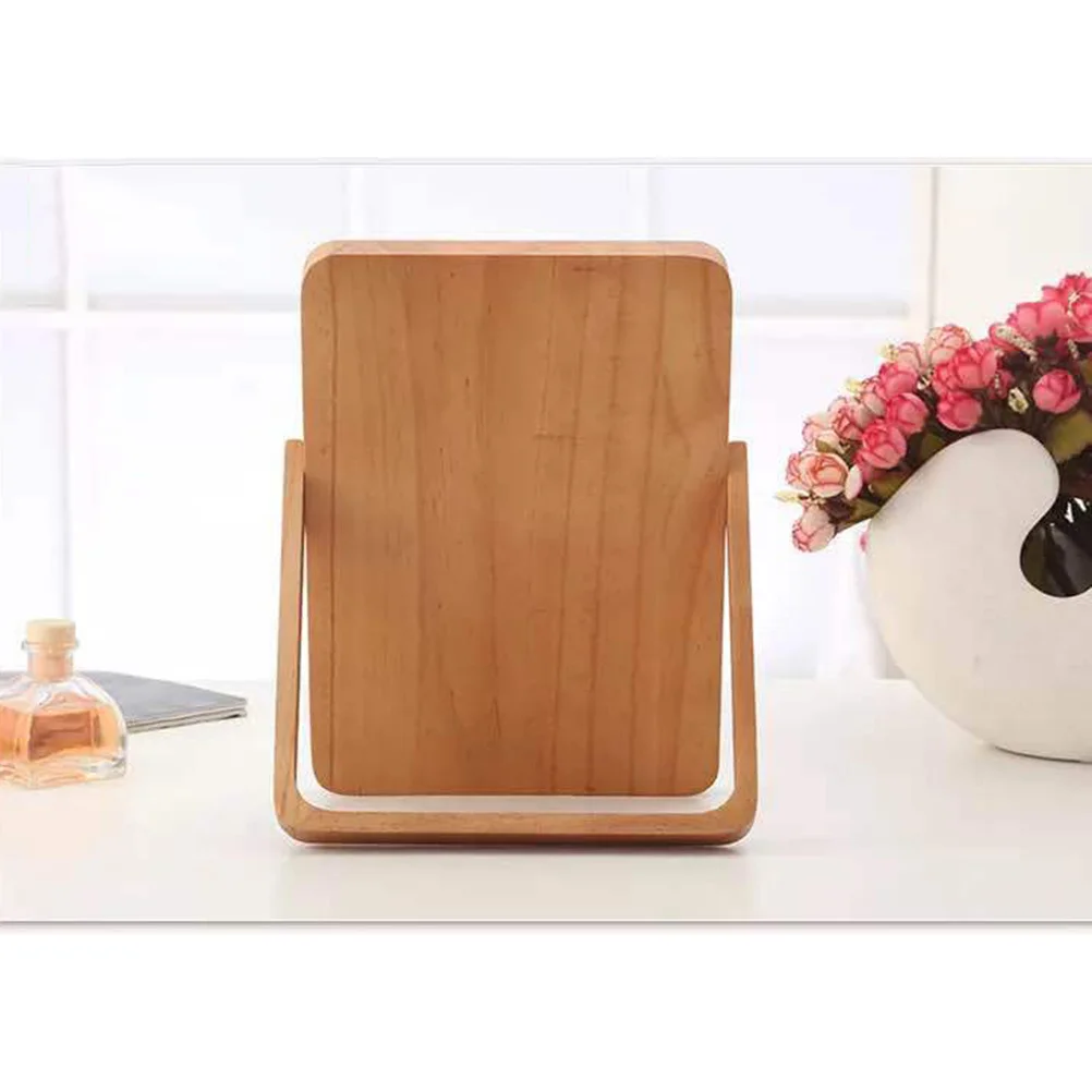 

Rectangular Makeup Mirror Wooden Frame Glass Desktop Mirror Elegant Bedroom Bathroom Decor Stable Support Angle
