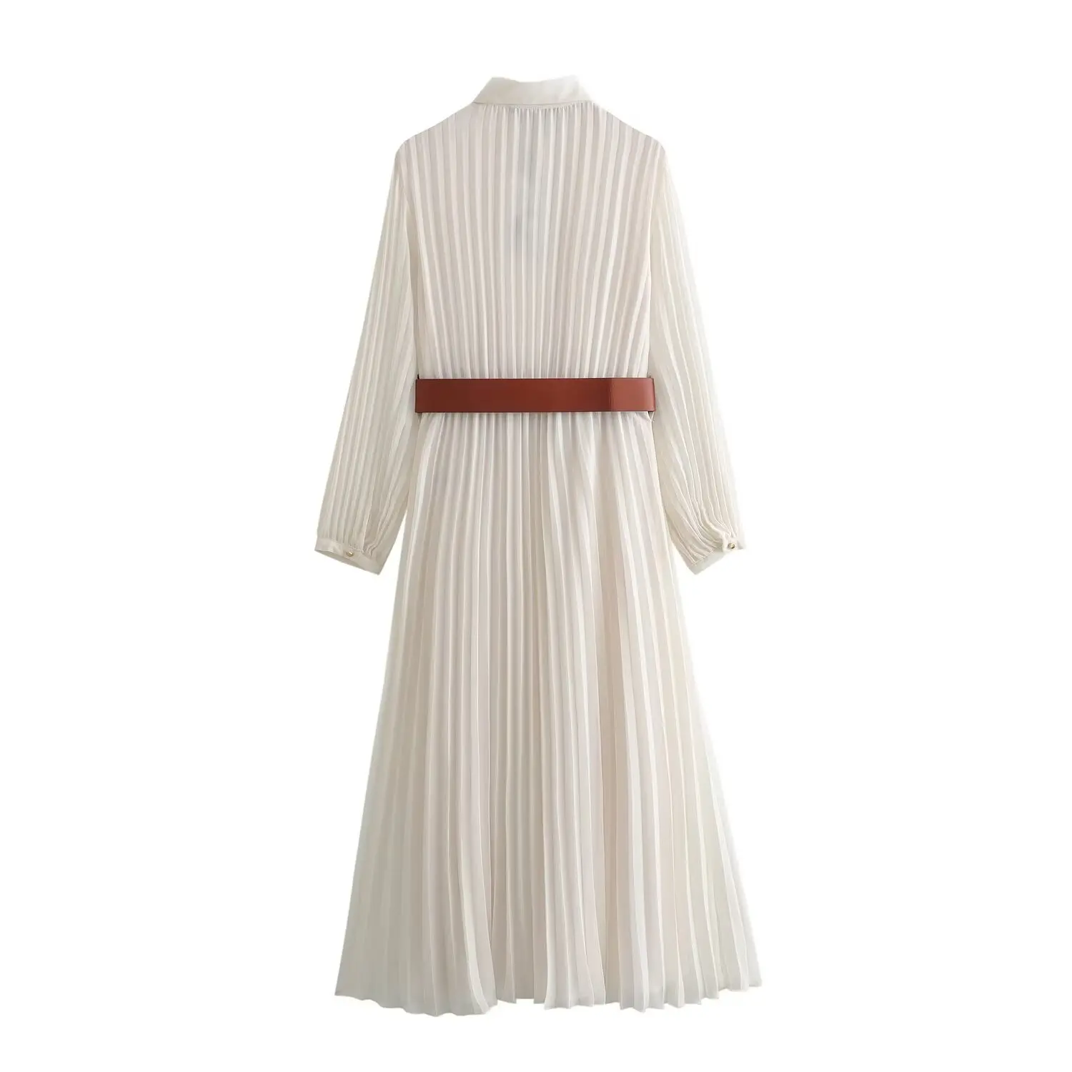 New summer products 2025 women's clothing fashionable temperament shirt white high-end long belt pleated French dress