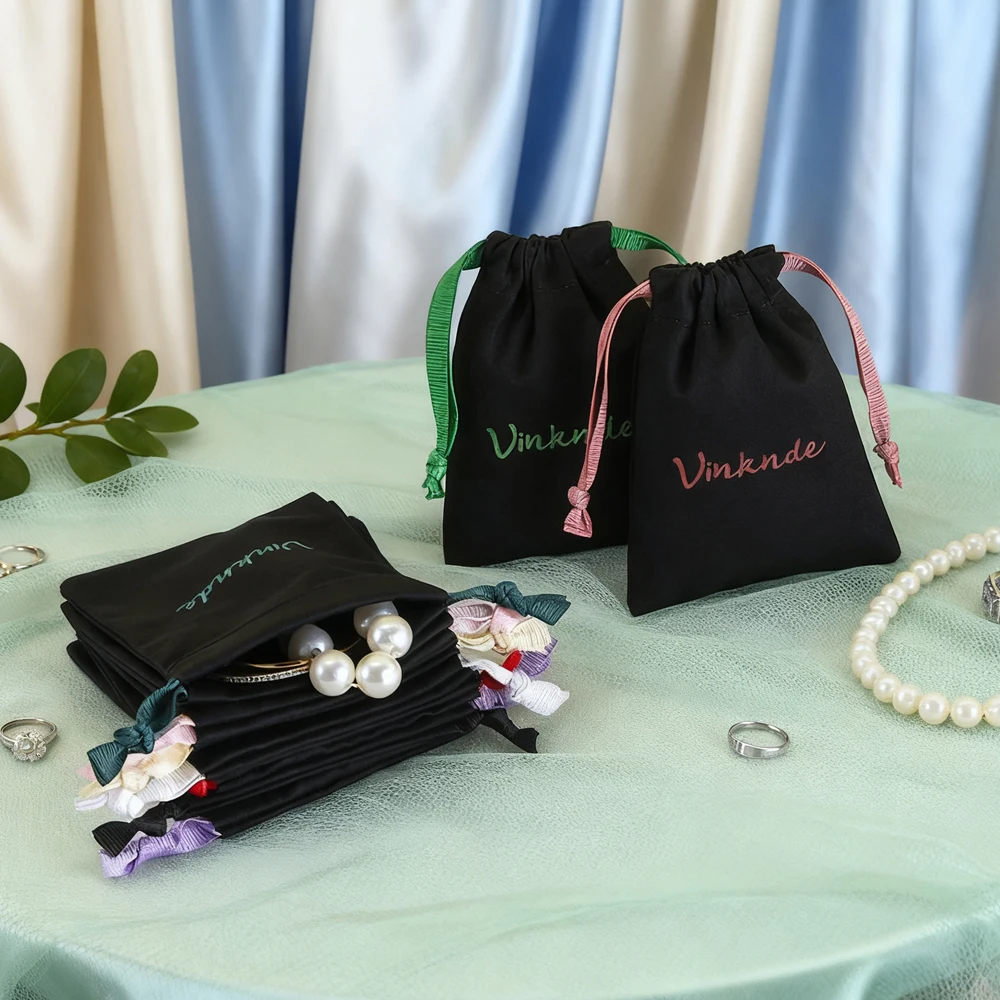 

Черная хлопковая сумка на шнурке, индивидуальная холщовая сумка для упаковки ювелирных изделий, сумка из муслиновой ткани с персонализированным логотипом для ожерелья, сережек