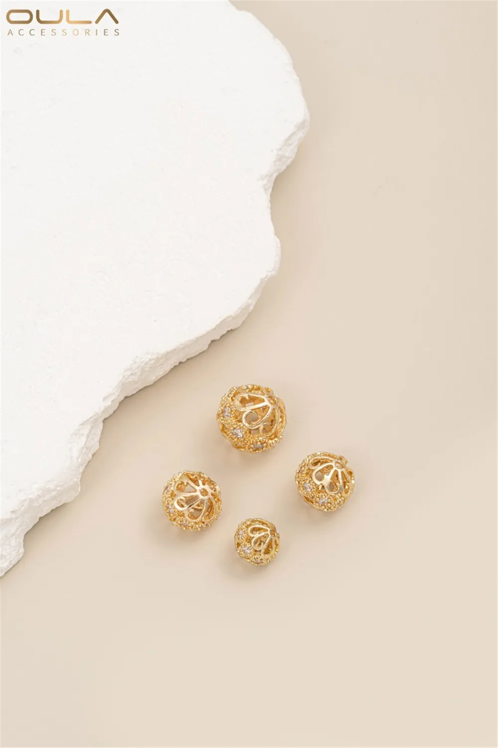 14K Gold-Color Plated Zircon Flower Shaped Bracelet DIY Handmade round Ball Scattered Bead Jewelry