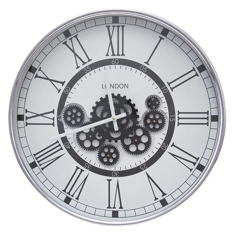 American Wrought Iron Gear Clock European Art Retro Living Room Decorative Wall Clock Creative Pointer Clock Antique Watches