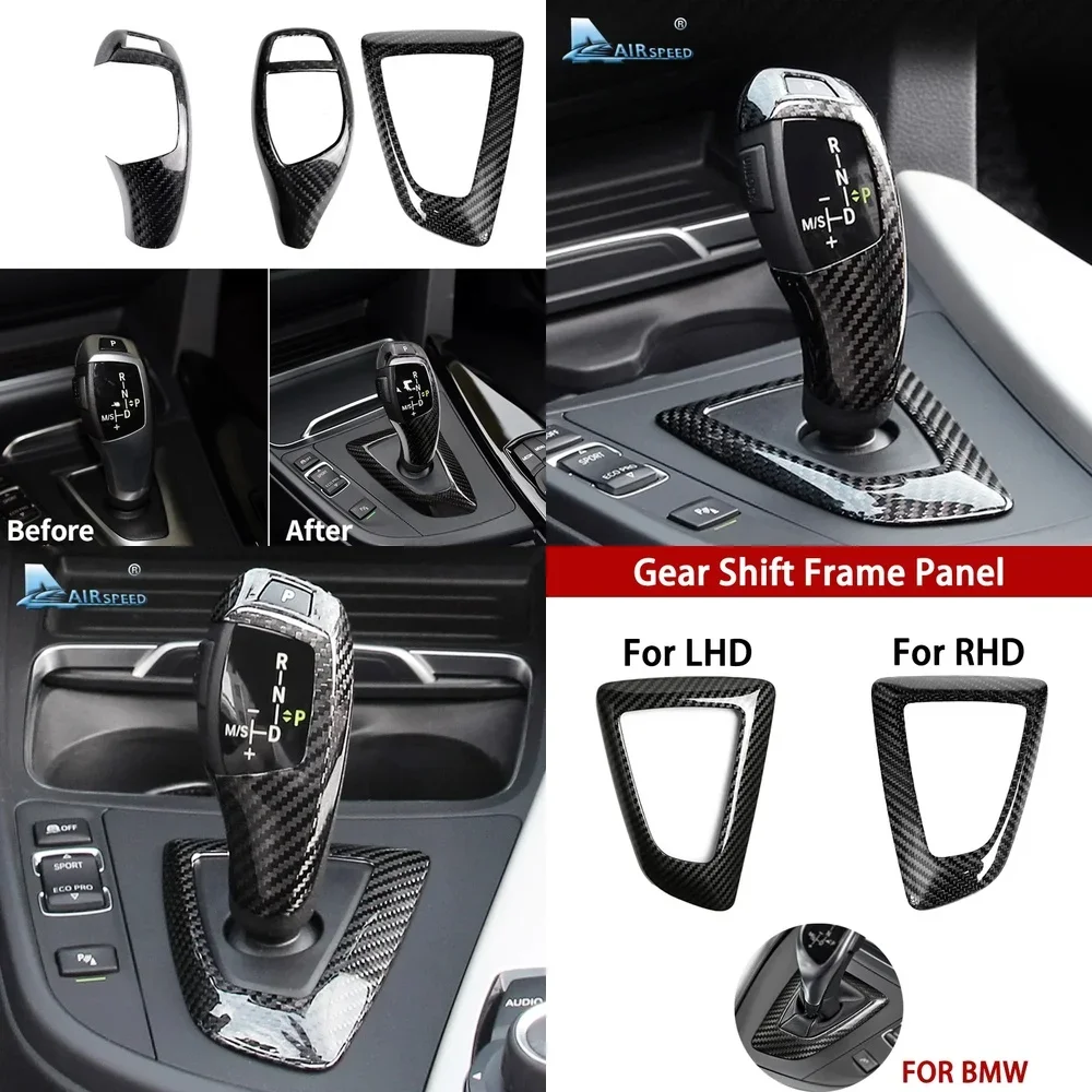 For Real Carbon Fiber for BMW F30 F10 F15 F07 F20 F21 F22 F32 F34 F35 5GT Car Gear Shift Panel Frame Gear Knob Cover Head Trim