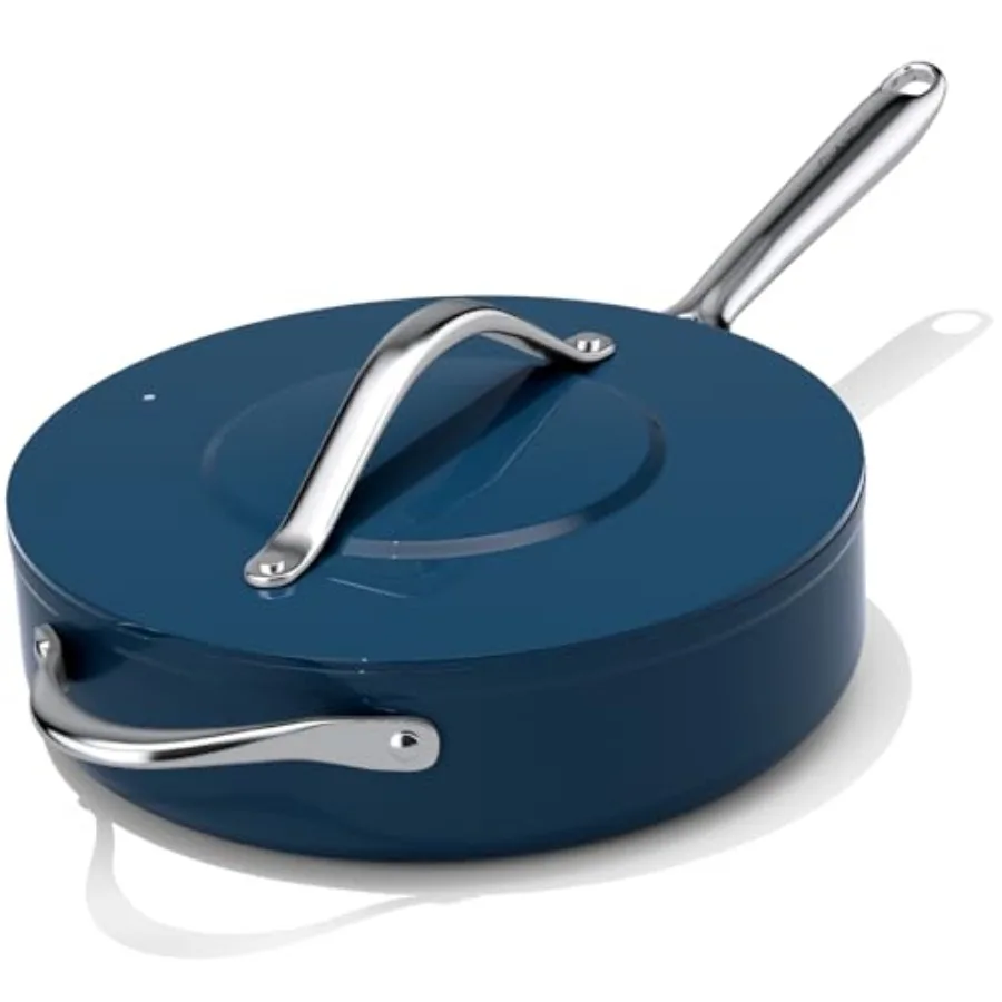

Nonstick Ceramic Sauté Pan w/Lid 4.5 qt 11" Deep Frying Pan for All Cooktops Non Toxic Skillet PTFE/PFOA/PFAS Free Even Heat Di