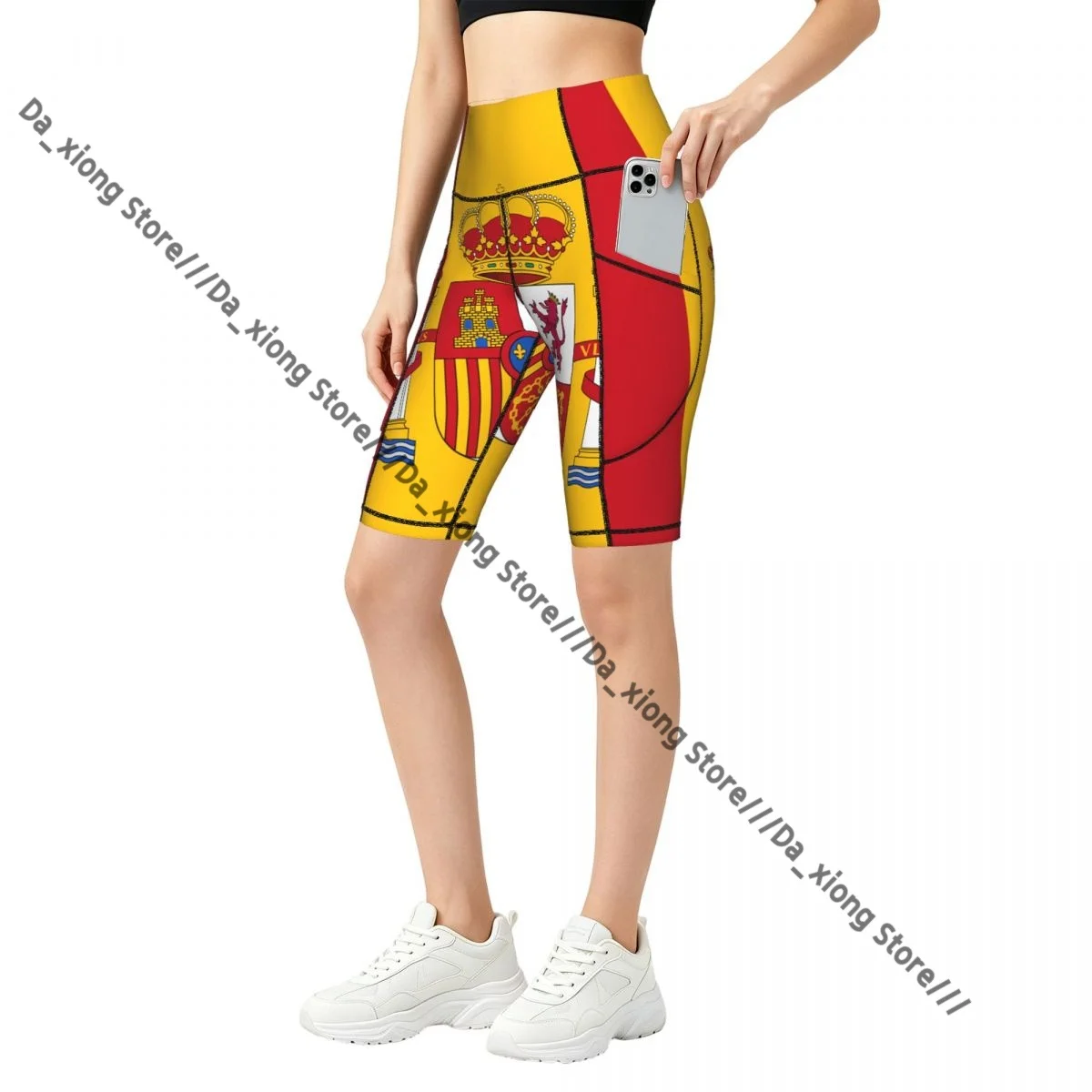 Female Hip Lift Yoga Shorts Spain Flag Daily Wear Fitness Active Pants